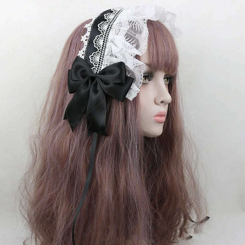 KIMLUD, Japanese Lace Bow Ribbon Lolita Headdress Sweet Headband Cute Hair Clips Soft Headpiece Girl Anime Cosplay Hair Accessories, KIMLUD Womens Clothes