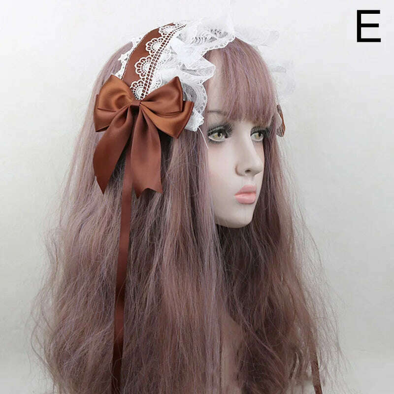 KIMLUD, Japanese Lace Bow Ribbon Lolita Headdress Sweet Headband Cute Hair Clips Soft Headpiece Girl Anime Cosplay Hair Accessories, KIMLUD Womens Clothes