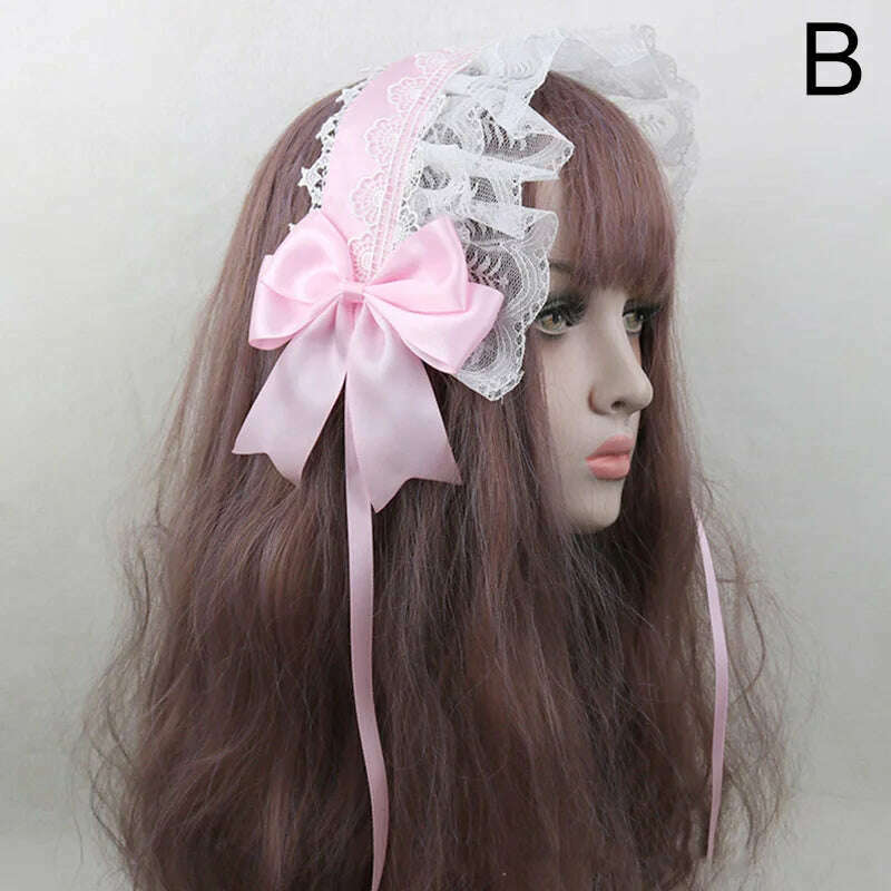 KIMLUD, Japanese Lace Bow Ribbon Lolita Headdress Sweet Headband Cute Hair Clips Soft Headpiece Girl Anime Cosplay Hair Accessories, 02, KIMLUD APPAREL - Womens Clothes