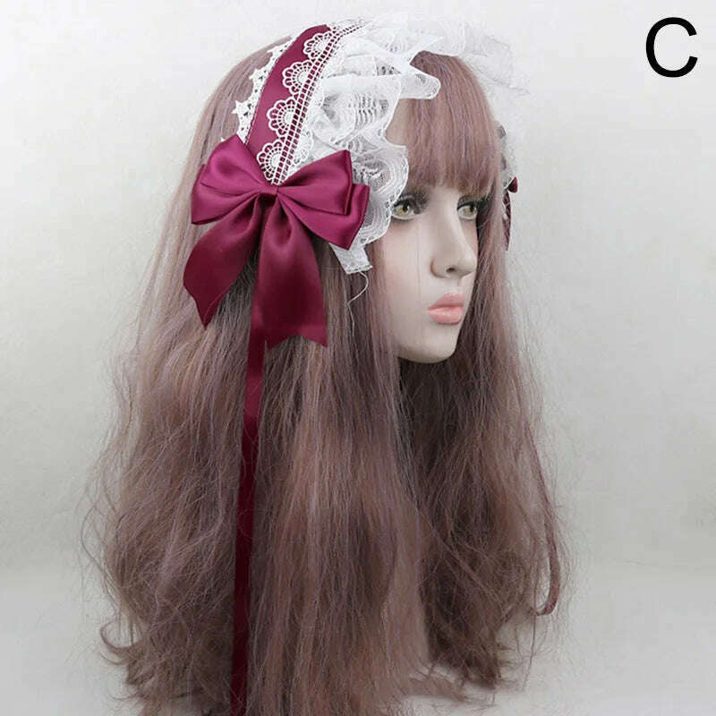 KIMLUD, Japanese Lace Bow Ribbon Lolita Headdress Sweet Headband Cute Hair Clips Soft Headpiece Girl Anime Cosplay Hair Accessories, 03, KIMLUD APPAREL - Womens Clothes