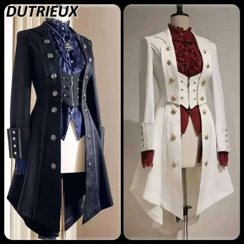 Japanese Retro Dark Long Trench Coat British Style Gothic Handsome Knight Outfit Lolita Sweet Long-sleeved Slimming Jacket - KIMLUD