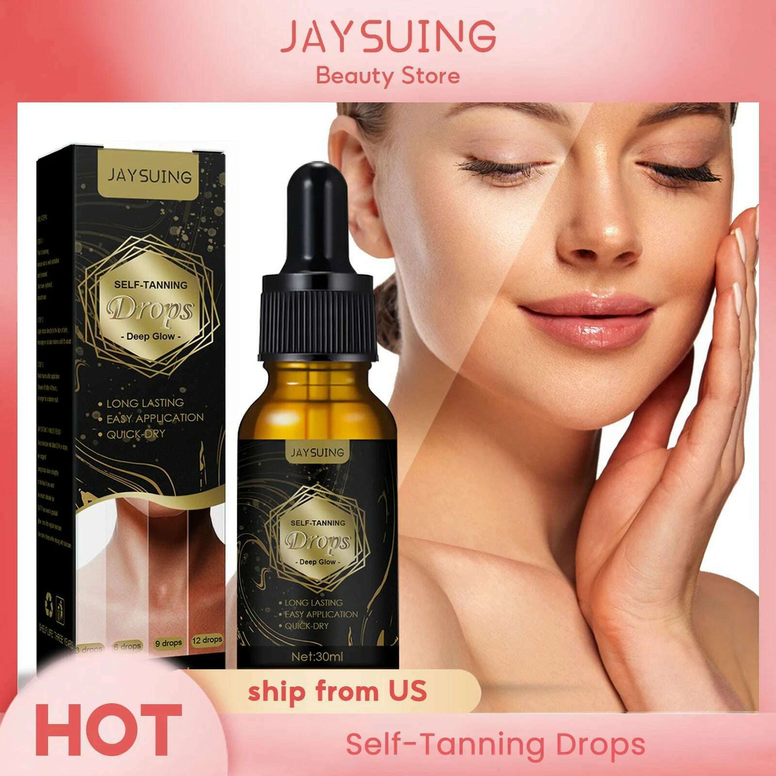 KIMLUD, Jaysuing Sunless Natural Emollient Healthy Skin Self Tanner Water Serum for Face Body Skin Care Tanning Serum Self Tanning Drops, United States / 30ml, KIMLUD APPAREL - Womens Clothes