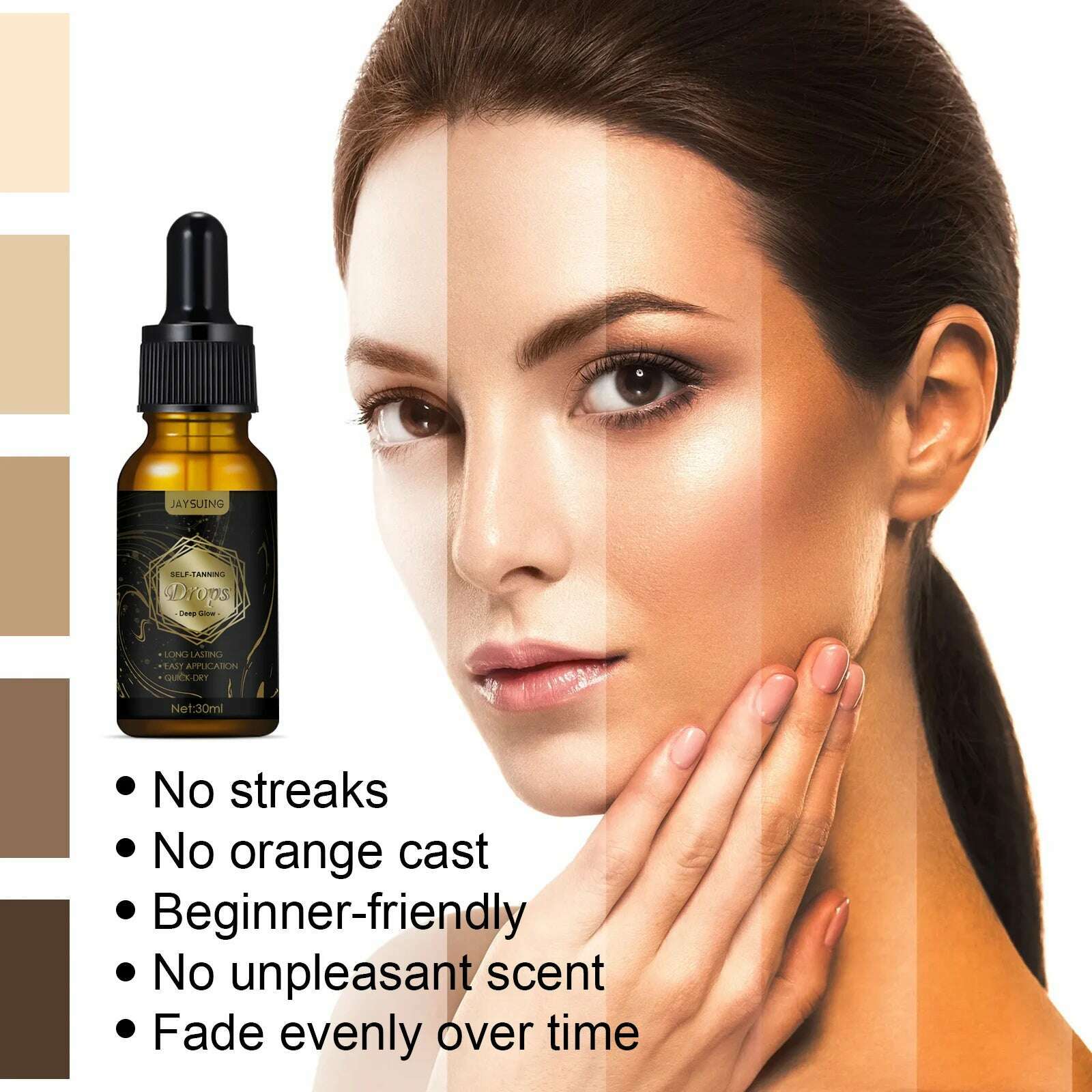 Jaysuing Sunless Natural Emollient Healthy Skin Self Tanner Water Serum for Face Body Skin Care Tanning Serum Self Tanning Drops - KIMLUD