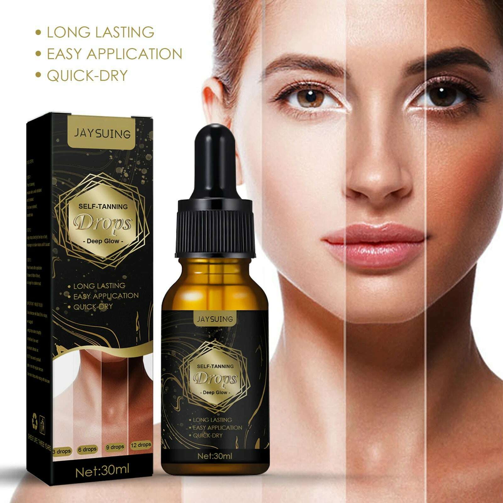 Jaysuing Sunless Natural Emollient Healthy Skin Self Tanner Water Serum for Face Body Skin Care Tanning Serum Self Tanning Drops - KIMLUD