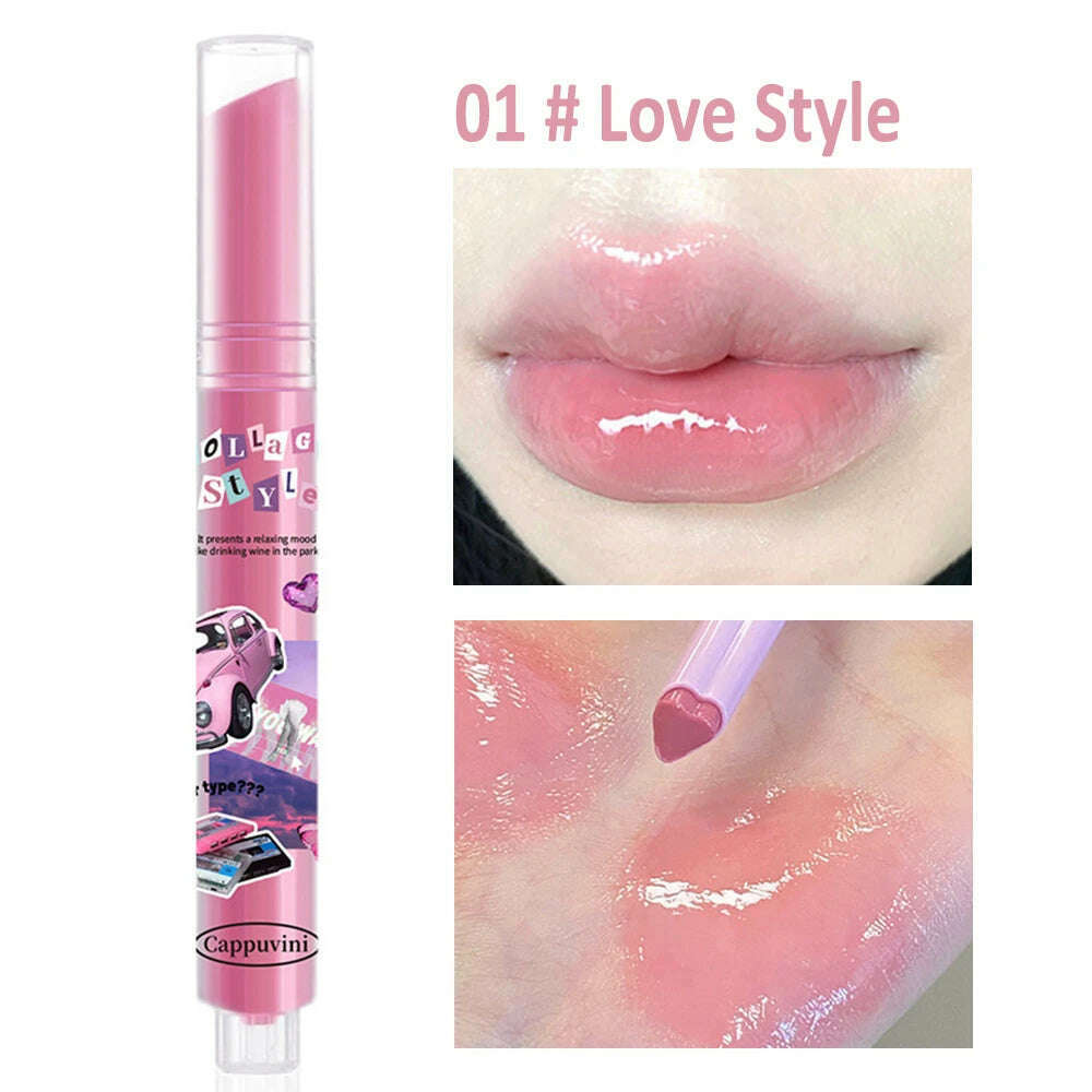 KIMLUD, Jelly Mirror Lipstick Makeup Love Shape Waterproof Non-stick Cup Solid Lip Gloss Clear Long Lasting Moisturizing Lipstick Pen, A01 Love Style, KIMLUD APPAREL - Womens Clothes