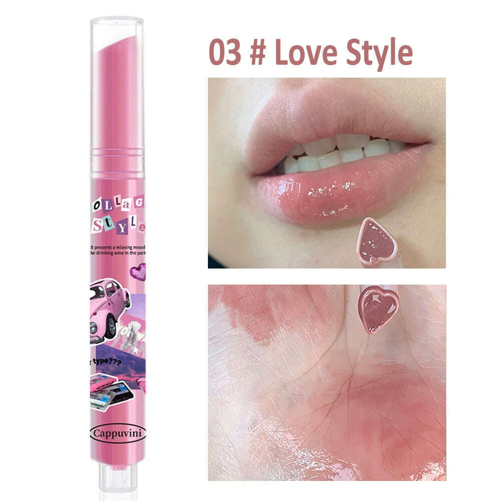 KIMLUD, Jelly Mirror Lipstick Makeup Love Shape Waterproof Non-stick Cup Solid Lip Gloss Clear Long Lasting Moisturizing Lipstick Pen, A03 Love Style, KIMLUD APPAREL - Womens Clothes