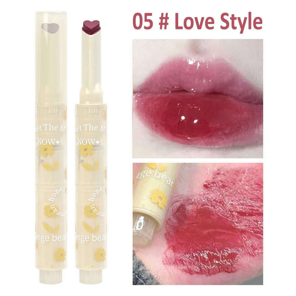 KIMLUD, Jelly Mirror Lipstick Makeup Love Shape Waterproof Non-stick Cup Solid Lip Gloss Clear Long Lasting Moisturizing Lipstick Pen, B05 Love Style, KIMLUD APPAREL - Womens Clothes