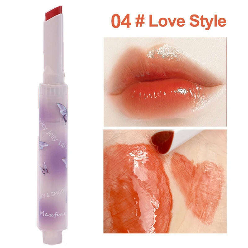 KIMLUD, Jelly Mirror Lipstick Makeup Love Shape Waterproof Non-stick Cup Solid Lip Gloss Clear Long Lasting Moisturizing Lipstick Pen, E04, KIMLUD APPAREL - Womens Clothes