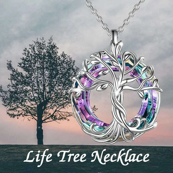 Jewelry for Women Celtic Family Tree of Life Necklace for Women Rainbow Crystal Pendant Birthday Valentines Day Gift Collares - KIMLUD