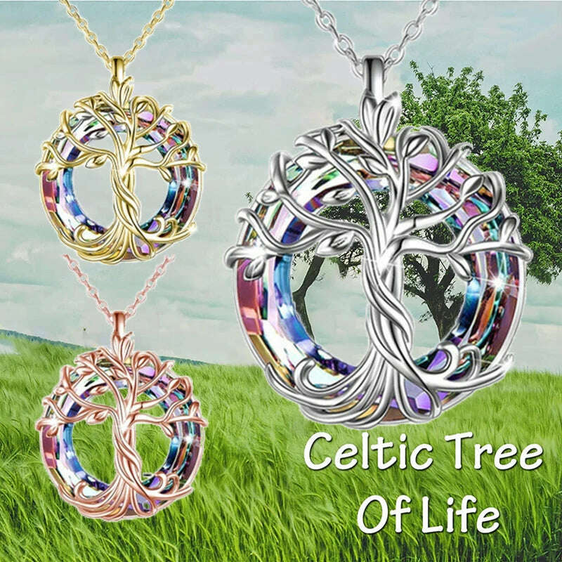 KIMLUD, Jewelry for Women Celtic Family Tree of Life Necklace for Women Rainbow Crystal Pendant Birthday Valentines Day Gift Collares, KIMLUD Womens Clothes