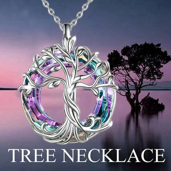 Jewelry for Women Celtic Family Tree of Life Necklace for Women Rainbow Crystal Pendant Birthday Valentines Day Gift Collares - KIMLUD