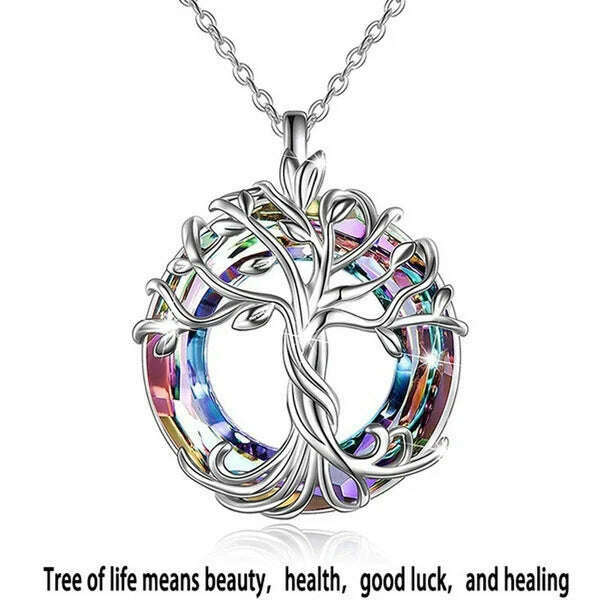 KIMLUD, Jewelry for Women Celtic Family Tree of Life Necklace for Women Rainbow Crystal Pendant Birthday Valentines Day Gift Collares, KIMLUD Womens Clothes