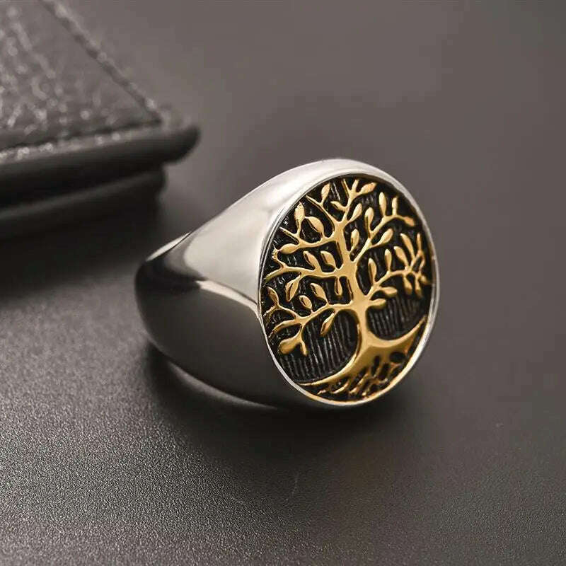 KIMLUD, Jiayiqi Fashion Ring For Men Stainless Steel Tree Of Life Rings Women Men Wedding Ring Punk Hip Hop Jewelry Gift Dropshipping, KIMLUD Womens Clothes