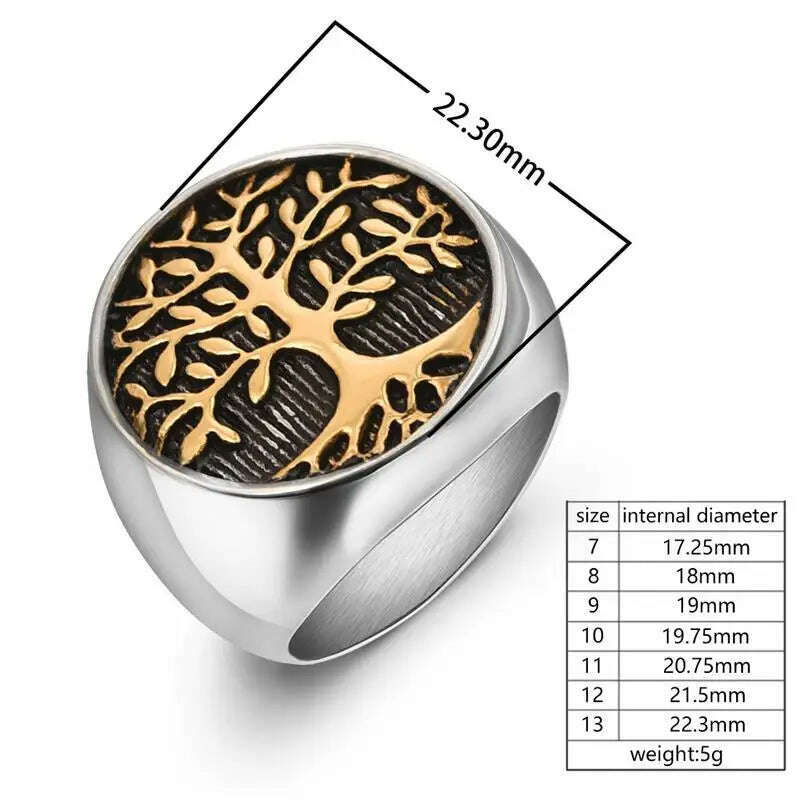 KIMLUD, Jiayiqi Fashion Ring For Men Stainless Steel Tree Of Life Rings Women Men Wedding Ring Punk Hip Hop Jewelry Gift Dropshipping, KIMLUD Womens Clothes