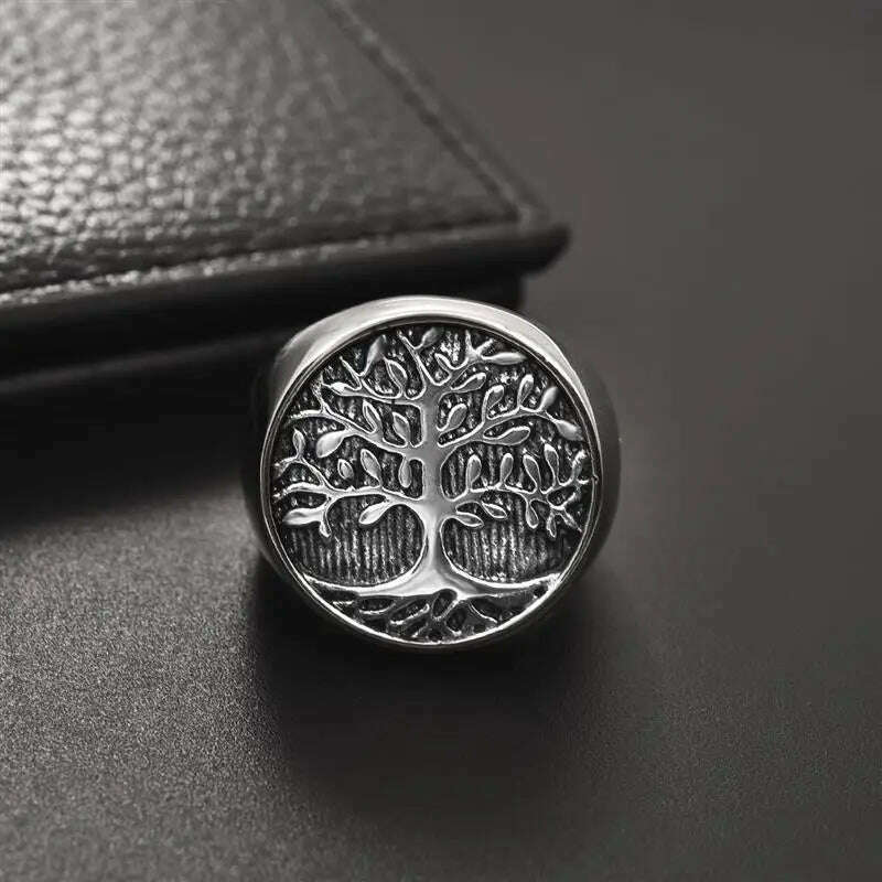 KIMLUD, Jiayiqi Fashion Ring For Men Stainless Steel Tree Of Life Rings Women Men Wedding Ring Punk Hip Hop Jewelry Gift Dropshipping, KIMLUD Womens Clothes