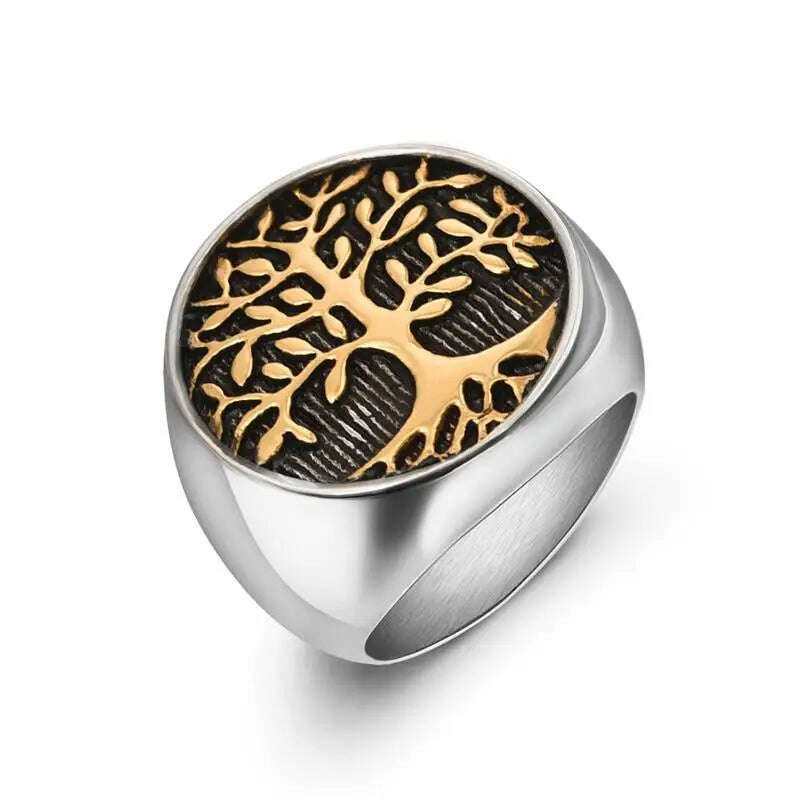 KIMLUD, Jiayiqi Fashion Ring For Men Stainless Steel Tree Of Life Rings Women Men Wedding Ring Punk Hip Hop Jewelry Gift Dropshipping, SilverG / 8, KIMLUD APPAREL - Womens Clothes