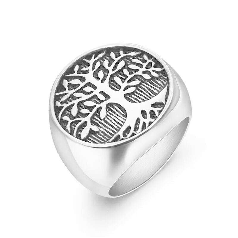 KIMLUD, Jiayiqi Fashion Ring For Men Stainless Steel Tree Of Life Rings Women Men Wedding Ring Punk Hip Hop Jewelry Gift Dropshipping, Silver / 9, KIMLUD APPAREL - Womens Clothes