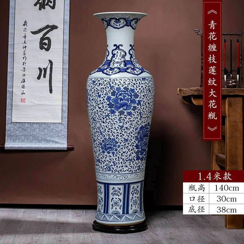 KIMLUD, Jingdezhen Ceramic Floor Vase Chinese Hand-Painted Blue and White Porcelain Decoration Company Opening Large Porcelain Bottle, 1.4 m, KIMLUD APPAREL - Womens Clothes