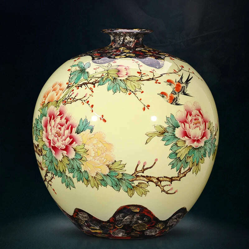 KIMLUD, Jingdezhen Ceramic Master Hand-painted Peony Large Vase New Chinese Style Living Room Corner Table Entrance Decoration, peony, KIMLUD Womens Clothes