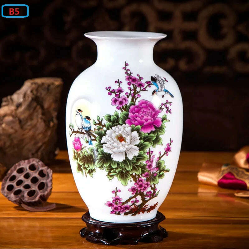 KIMLUD, Jingdezhen Ceramic Vases Pottery Decoration Living Room Flower Arrangement Modern Home Simple TV Cabinet  Ceramic Gift, B5, KIMLUD APPAREL - Womens Clothes