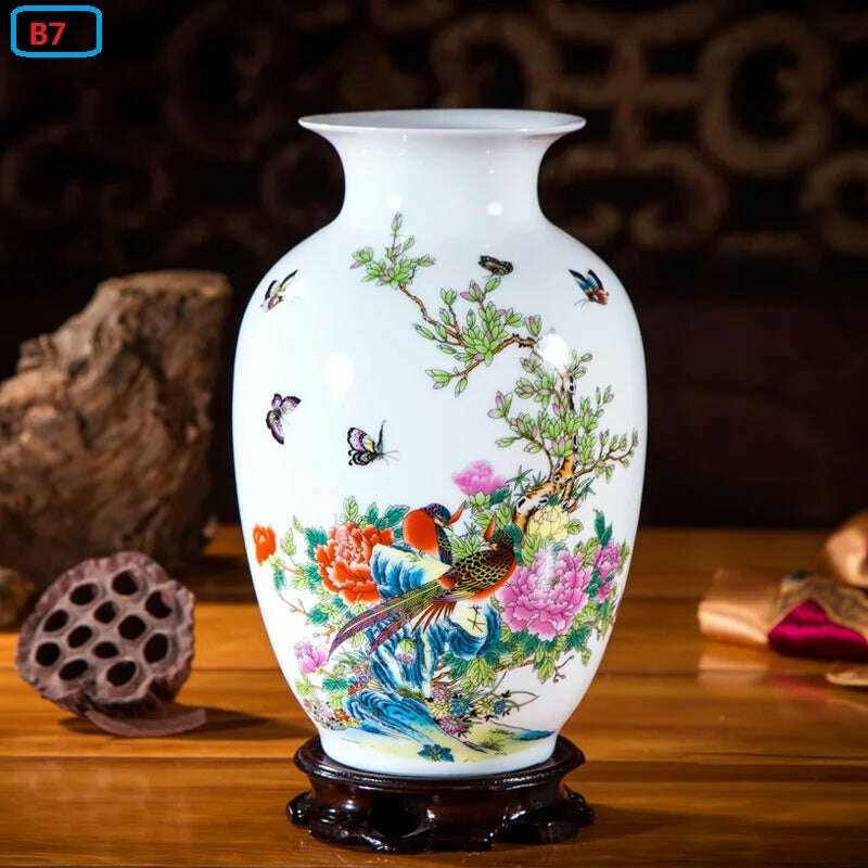 KIMLUD, Jingdezhen Ceramic Vases Pottery Decoration Living Room Flower Arrangement Modern Home Simple TV Cabinet  Ceramic Gift, B7, KIMLUD APPAREL - Womens Clothes