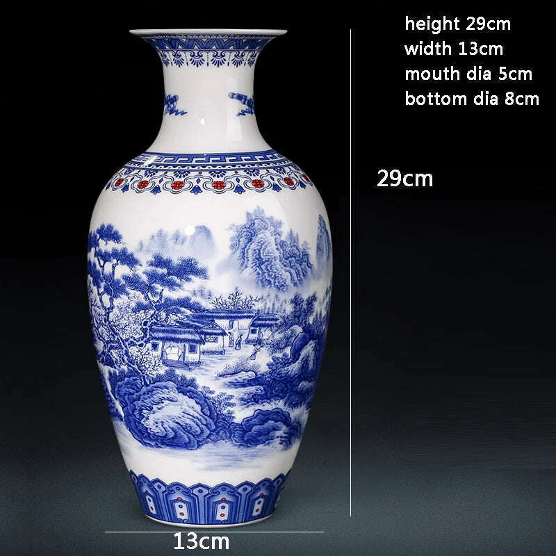 KIMLUD, Jingdezhen Ceramics Blue And White Landscape Pattern Vase Ornaments Chinese Living Room Wine Cabinet Antique Eggshell Vase, KIMLUD Womens Clothes