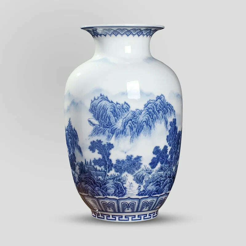 KIMLUD, Jingdezhen Ceramics Under-glazed Blue and white porcelain new Chinese style Vase Decoration living room flower arrangement, KIMLUD Womens Clothes