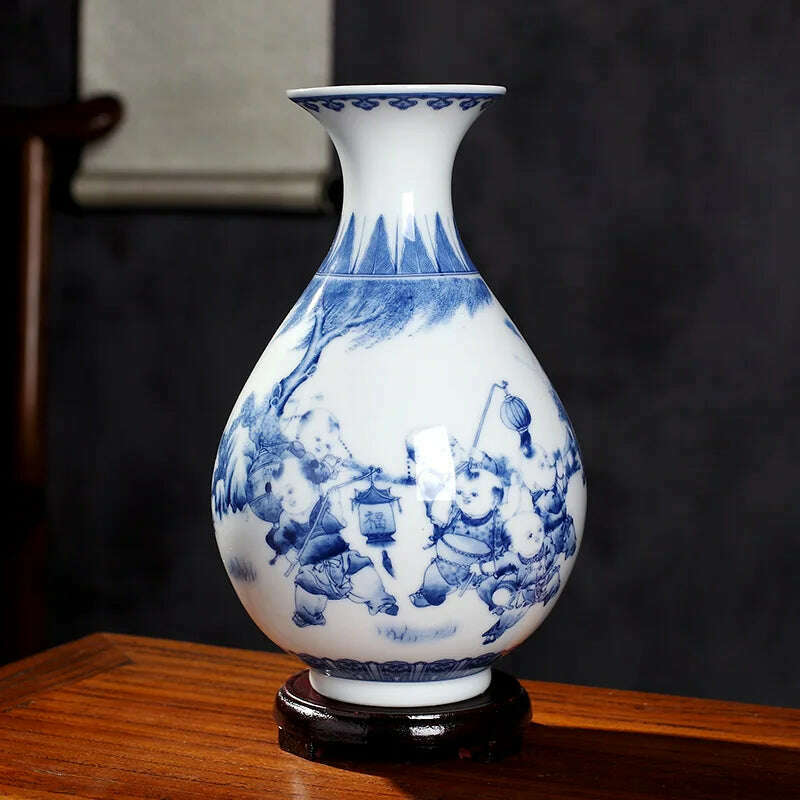 KIMLUD, Jingdezhen Ceramics Under-glazed Blue and white porcelain new Chinese style Vase Decoration living room flower arrangement, Yellow, KIMLUD APPAREL - Womens Clothes