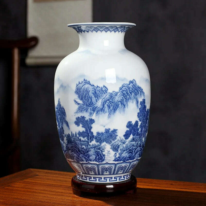 KIMLUD, Jingdezhen Ceramics Under-glazed Blue and white porcelain new Chinese style Vase Decoration living room flower arrangement, WHITE, KIMLUD APPAREL - Womens Clothes