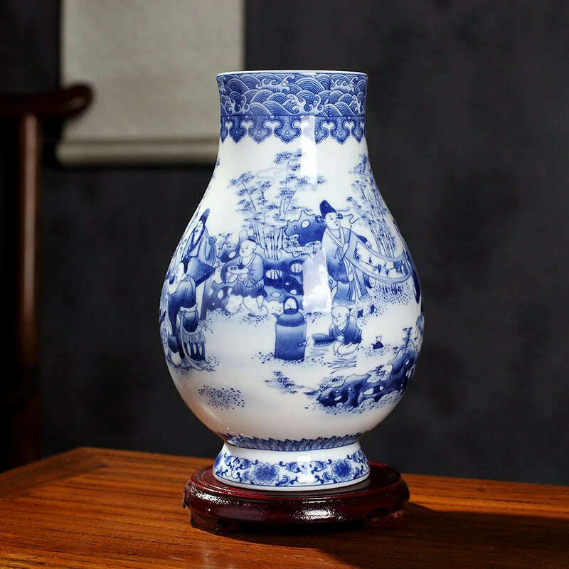 KIMLUD, Jingdezhen Ceramics Under-glazed Blue and white porcelain new Chinese style Vase Decoration living room flower arrangement, Black, KIMLUD APPAREL - Womens Clothes