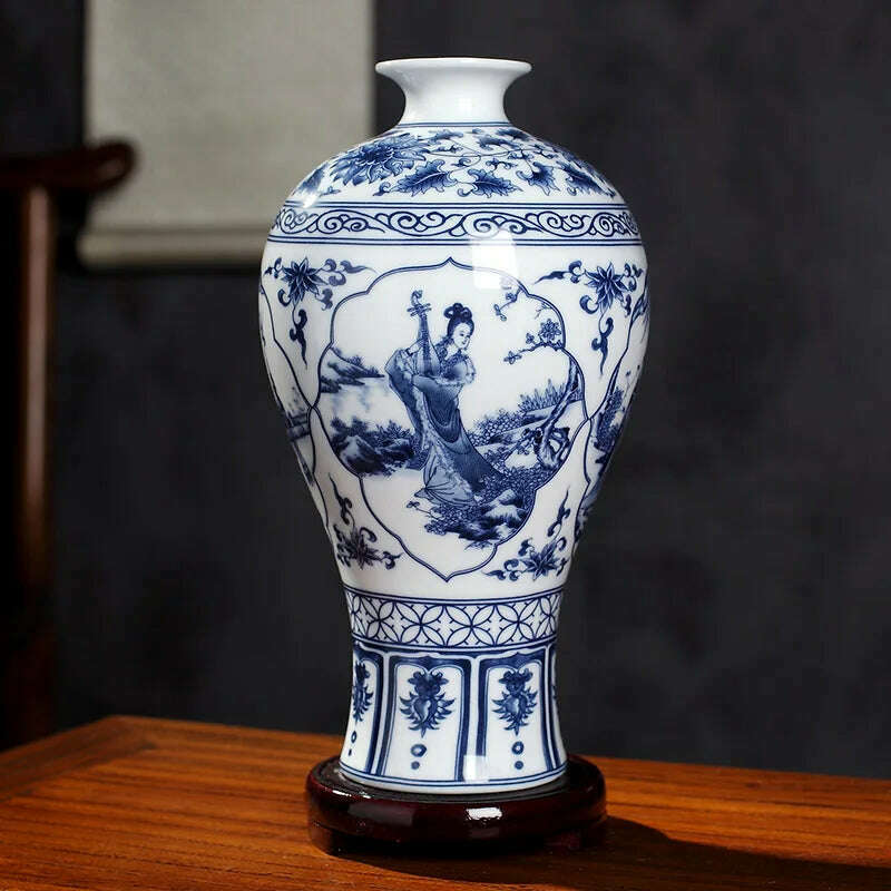 KIMLUD, Jingdezhen Ceramics Under-glazed Blue and white porcelain new Chinese style Vase Decoration living room flower arrangement, Navy Blue, KIMLUD APPAREL - Womens Clothes