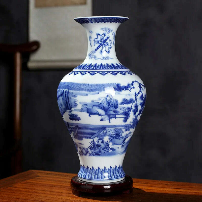 KIMLUD, Jingdezhen Ceramics Under-glazed Blue and white porcelain new Chinese style Vase Decoration living room flower arrangement, Burgundy, KIMLUD APPAREL - Womens Clothes