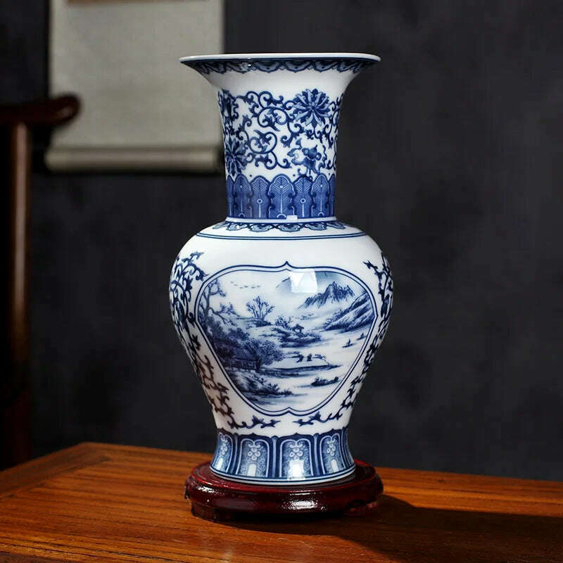 KIMLUD, Jingdezhen Ceramics Under-glazed Blue and white porcelain new Chinese style Vase Decoration living room flower arrangement, Blue, KIMLUD APPAREL - Womens Clothes