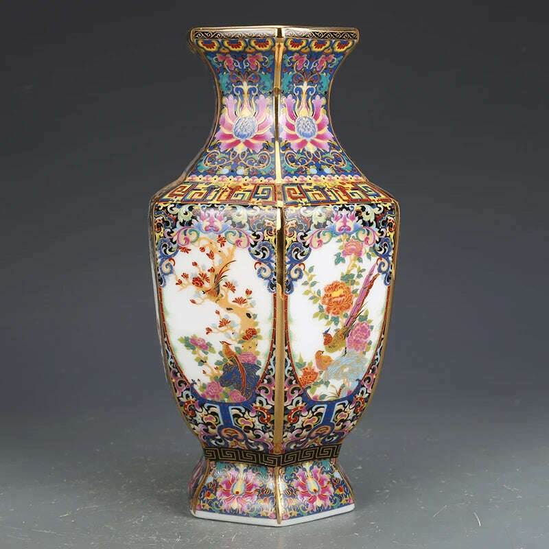 KIMLUD, Jingdezhen Porcelain Vase Porch Ornaments Antique Official Enamel Porcelain Antique Collection Square Vase, KIMLUD Womens Clothes