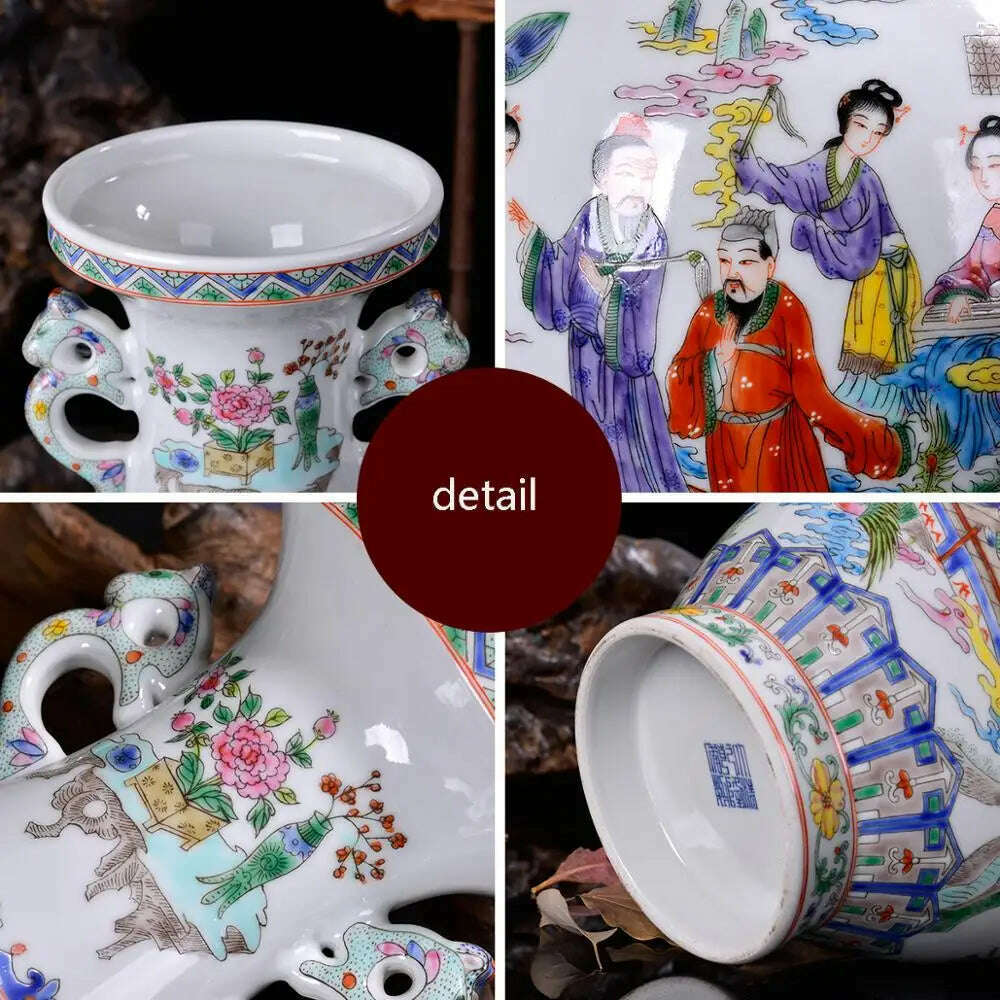 KIMLUD, Jingdezhen Porcelain Vases Hand Painted Ladies' pictures Antique Famille Rose Porcelain Living Room Home Decoration Chinese Vase, KIMLUD Womens Clothes