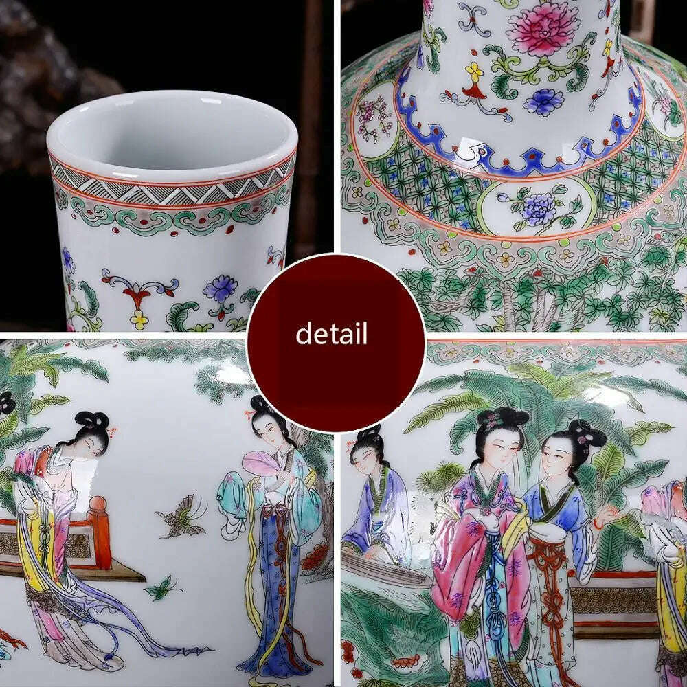 KIMLUD, Jingdezhen Porcelain Vases Hand Painted Ladies' pictures Antique Famille Rose Porcelain Living Room Home Decoration Chinese Vase, KIMLUD Womens Clothes