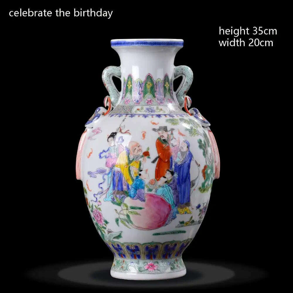 KIMLUD, Jingdezhen Porcelain Vases Hand Painted Ladies' pictures Antique Famille Rose Porcelain Living Room Home Decoration Chinese Vase, D, KIMLUD APPAREL - Womens Clothes