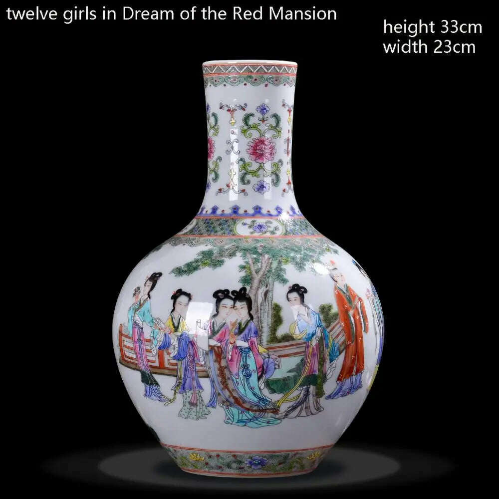 KIMLUD, Jingdezhen Porcelain Vases Hand Painted Ladies' pictures Antique Famille Rose Porcelain Living Room Home Decoration Chinese Vase, A, KIMLUD APPAREL - Womens Clothes