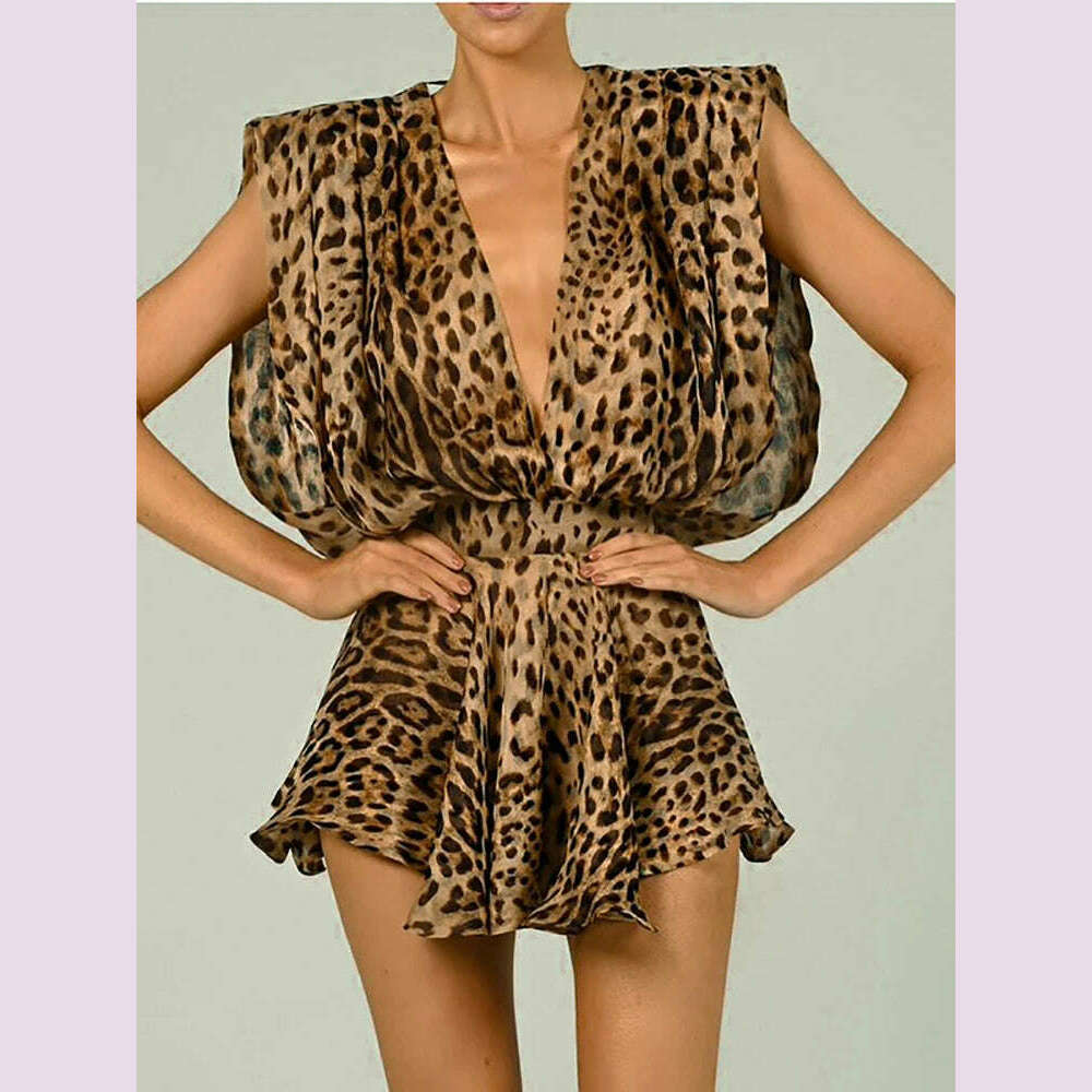 KIMLUD, JULISSA MO Sexy Deep V-neck Bandage Women Dress Print Leopard High Waist Dress Summer Loose Elegant Party Clubwear Vestidos 2024, Leopard / M, KIMLUD APPAREL - Womens Clothes