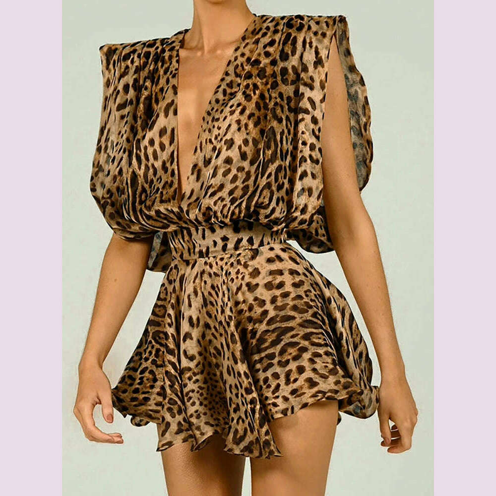 KIMLUD, JULISSA MO Sexy Deep V-neck Bandage Women Dress Print Leopard High Waist Dress Summer Loose Elegant Party Clubwear Vestidos 2024, KIMLUD Womens Clothes