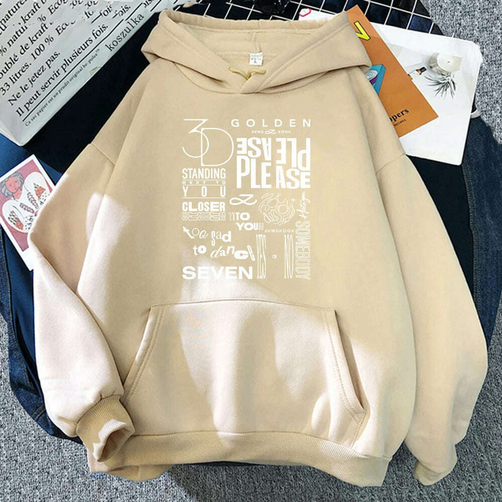 KIMLUD, JungKook Golden Hoodie Women Harajuku Standing Next To You Hoodies Unisex Autumn Winter Vintage Seven Pullover Sweatshirts Korea, 15007-GH5 / L, KIMLUD APPAREL - Womens Clothes