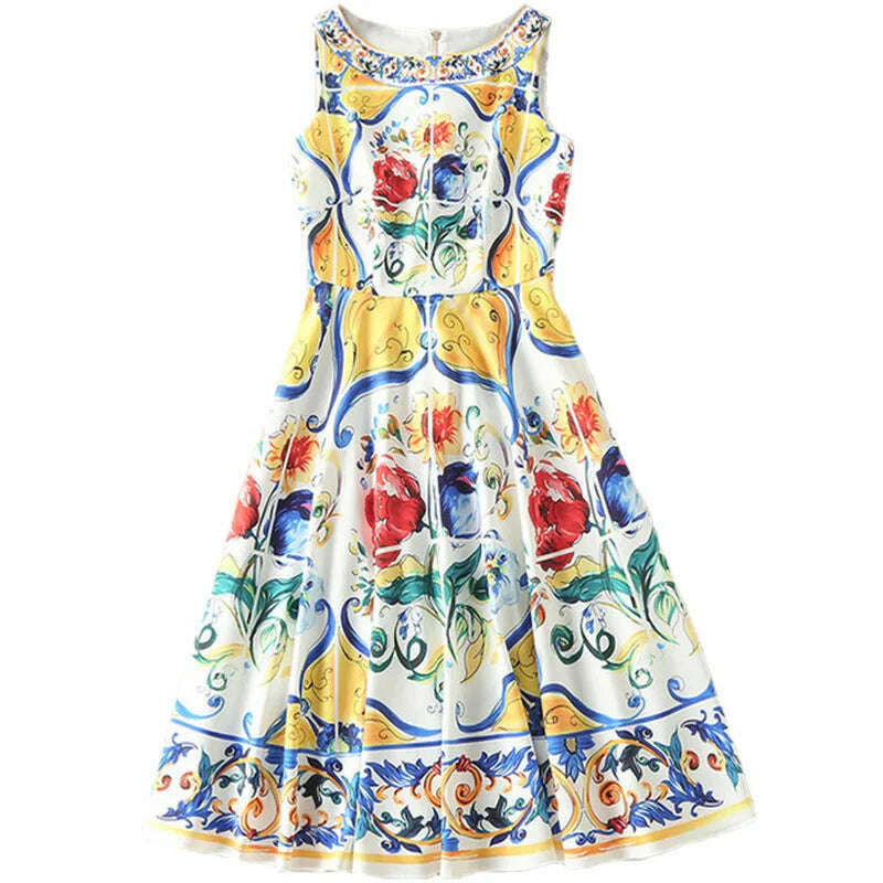 KIMLUD, JUNLINNA Summer Fashion High Street Dress Women' Sleeveless Tank Gorgeous Floral Printed Vestidos Beach Holiday, as picture / XL / CHINA, KIMLUD APPAREL - Womens Clothes