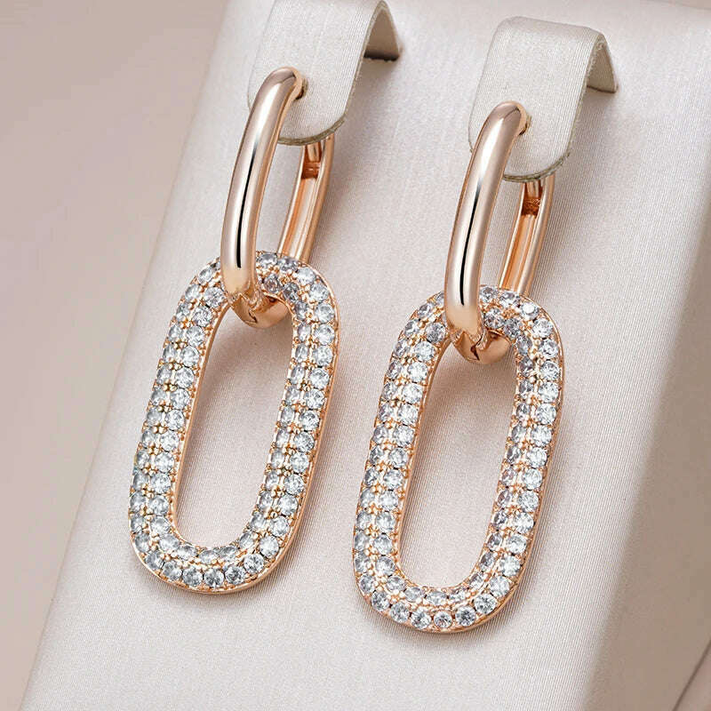 Kinel Geometric Oval Rectangle Full Natural Zircon Hoop Earrings For Women 585 Rose Gold Color Daily Fine Elegant Female Jewelry - KIMLUD