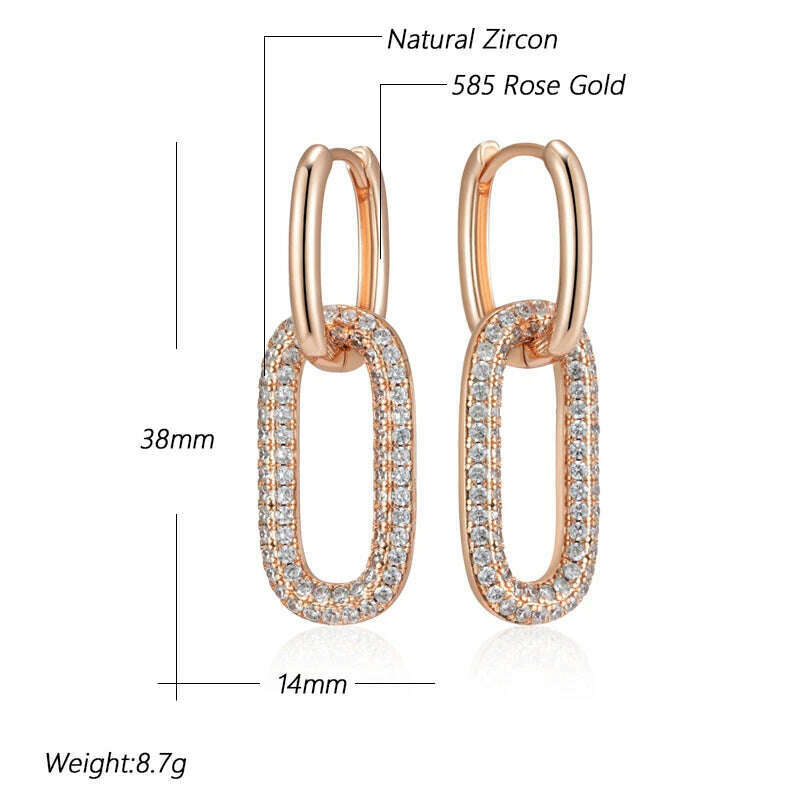 KIMLUD, Kinel Geometric Oval Rectangle Full Natural Zircon Hoop Earrings For Women 585 Rose Gold Color Daily Fine Elegant Female Jewelry, KIMLUD Womens Clothes