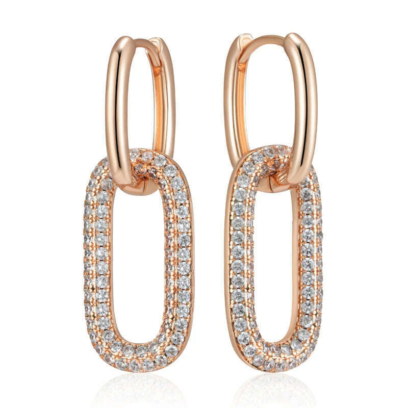 KIMLUD, Kinel Geometric Oval Rectangle Full Natural Zircon Hoop Earrings For Women 585 Rose Gold Color Daily Fine Elegant Female Jewelry, H0082, KIMLUD APPAREL - Womens Clothes