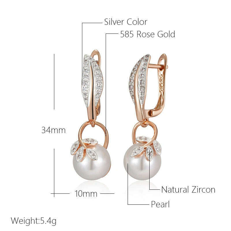 KIMLUD, Kinel Hot Fashion Crystal Flower Pearl Drop Earrings for Women 585 Rose Gold Silver Color Mix Boho Ethnic Wedding Jewelry Gift, KIMLUD Womens Clothes