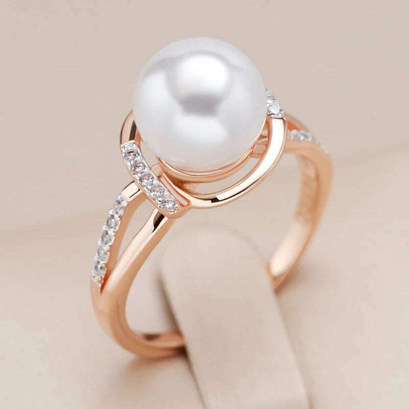 KIMLUD, Kinel Hot Fashion Geometry Pearl Ring for Women 585 Rose Gold Silver Color Mix Natural Zircon Boho Ethnic Wedding Jewelry, KIMLUD Womens Clothes