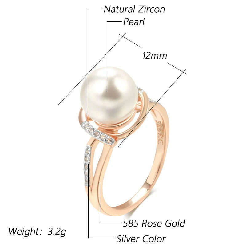 KIMLUD, Kinel Hot Fashion Geometry Pearl Ring for Women 585 Rose Gold Silver Color Mix Natural Zircon Boho Ethnic Wedding Jewelry, KIMLUD Womens Clothes