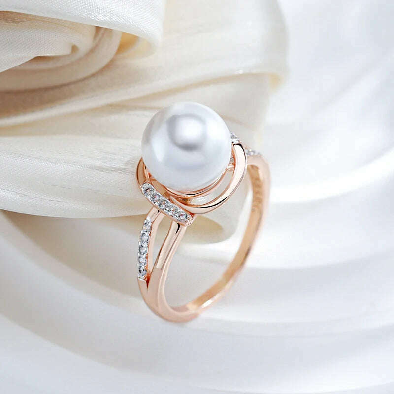 KIMLUD, Kinel Hot Fashion Geometry Pearl Ring for Women 585 Rose Gold Silver Color Mix Natural Zircon Boho Ethnic Wedding Jewelry, KIMLUD Womens Clothes