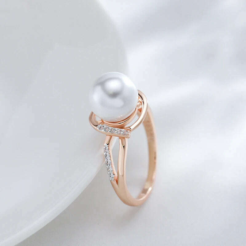 KIMLUD, Kinel Hot Fashion Geometry Pearl Ring for Women 585 Rose Gold Silver Color Mix Natural Zircon Boho Ethnic Wedding Jewelry, KIMLUD Womens Clothes